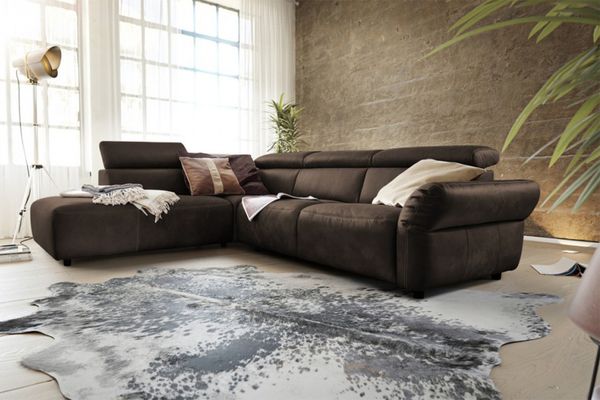 KAWOLA Sofa RISO Ecksofa mit motorischer Sitztiefenverstellung Leder anthrazit Recamiere links 81 x 240 x 263 cm