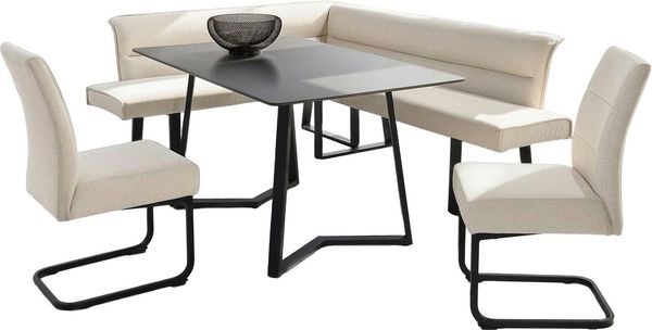 OTTO home Eckbankgruppe Tisch, Bank und 2 Stühle, Taschenfederkern, (Set, 4-tlg), Tisch (140x90 cm) schwarz, Bank und Stühle anthrazit oder beige