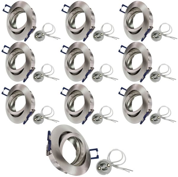 10er Set Einbauleuchtenn Einbaustrahler Einbauspots für LED GU10 Eisen gebürstet inkl. GU10 Sockel18859