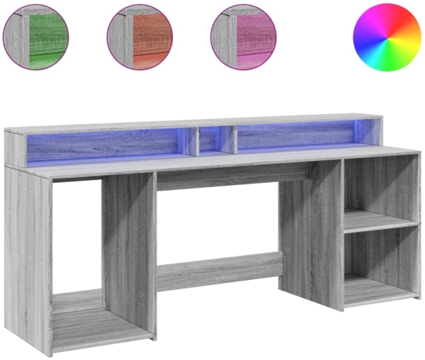 vidaXL LED-Schreibtisch Grau Sonoma 200x55x91 cm Holzwerkstoff 3309443
