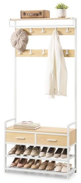 VASAGLE Garderobe mit Schuhbank, Schuhaufbewahrung, 2 Schubladen, 30 x 80,4 x 181,6 cm, goldeichenfarben-weiß