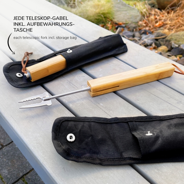 bremermann Teleskop-Grillgabel, 2er Set, inkl. Tasche, ausziehbar, Edelstahl silber / Bambus natur, ca. 80,5 cm Bild 4