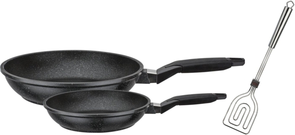 GSW Pfannen-Set Titanium Granit, Aluminiumguss (Set, 3-tlg, je 1 Pfanne Ø 20/28cm, 1x SCALA Alleswender), kratzfeste TITAN Antihaft-Versiegelung, inkl. Wender, Induktion