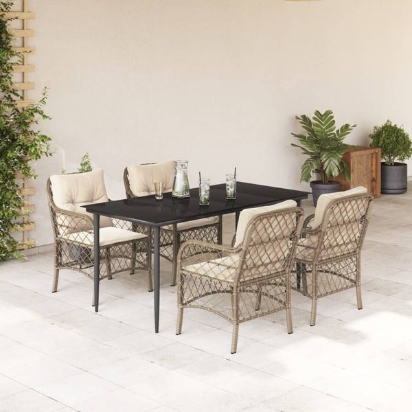 vidaXL 5-tlg. Garten-Essgruppe mit Kissen Beige Poly Rattan 3212141