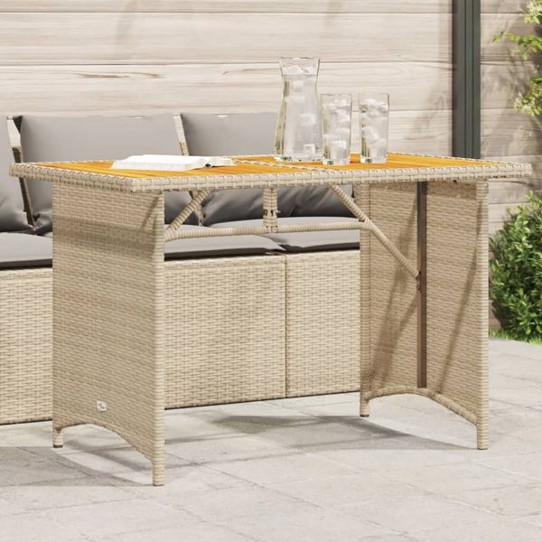 Gartentisch, Balkontisch mit Holzplatte Beige 110 x 68 x 70 cm Poly Rattan
