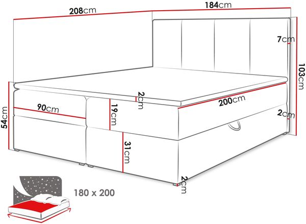 Boxspringbett Rebos, Grau, 180x200 cm Bild 4