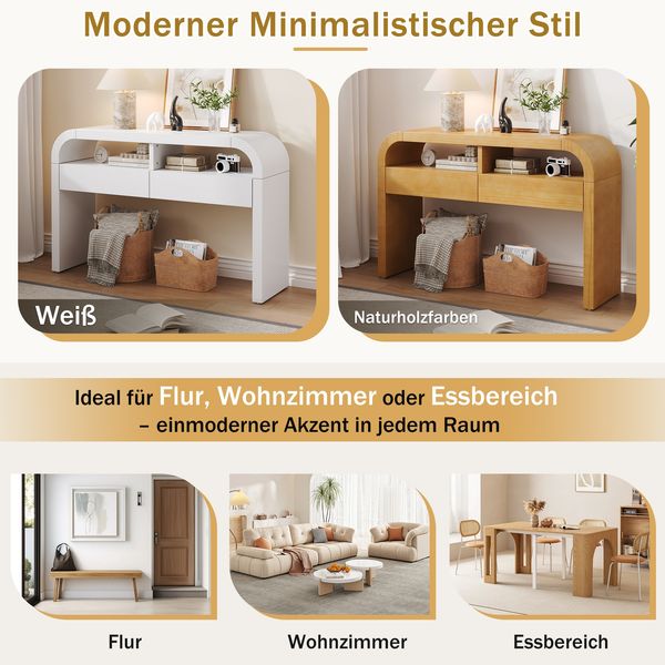 Couchtisch 120x35,5x76,5 cm aus MDF mit geschwungenen Kanten und 2 Schubladen, Weiß Bild 7