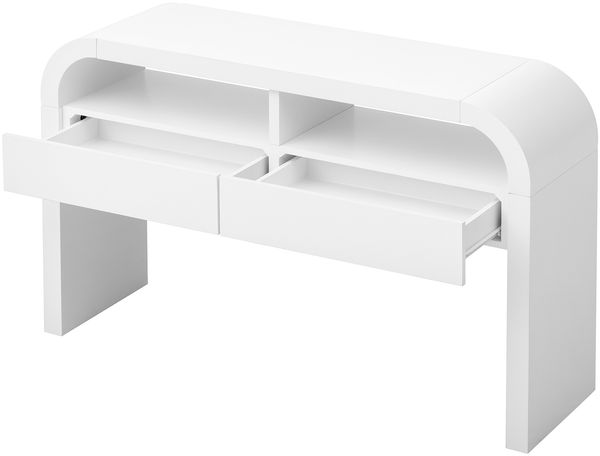 Couchtisch 120x35,5x76,5 cm aus MDF mit geschwungenen Kanten und 2 Schubladen, Weiß Bild 6