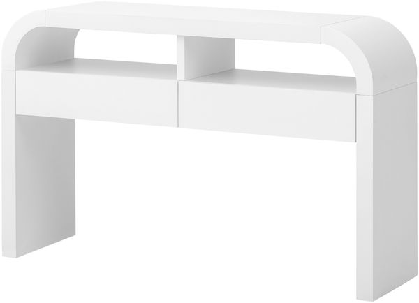 Couchtisch 120x35,5x76,5 cm aus MDF mit geschwungenen Kanten und 2 Schubladen, Weiß Bild 4