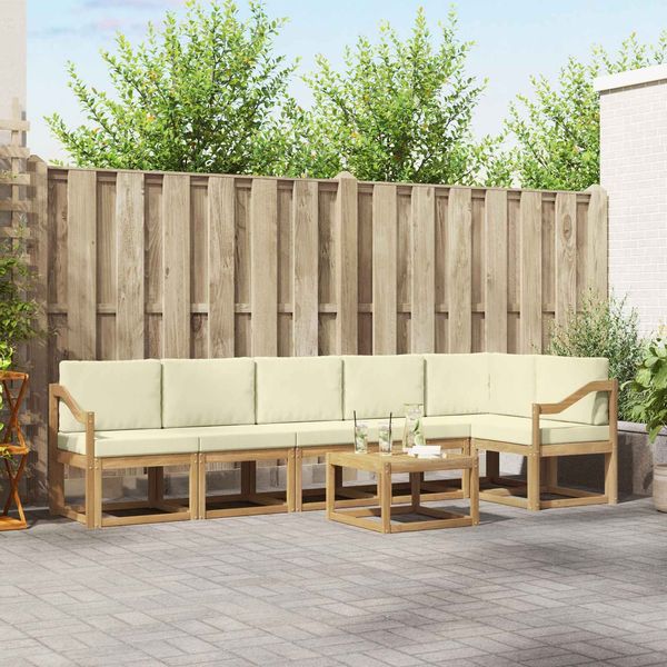 vidaXL Outdoor-Sofagarnitur mit Kissen 7 pcs Weiß und Creme Polyester 3387749