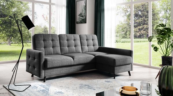 AX LIVING Ecksofa Grau mit Schlaffunktion Yosmio L-Form 225 cm R