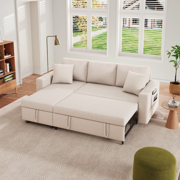 3-4-Sitzer Schlafsofa B 219,5 x T 142,5 x H 83 cm mit austauschbarer Chaiselongue