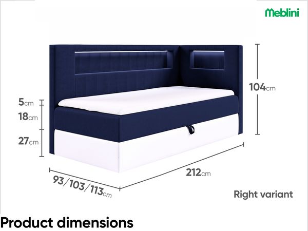 MEBLINI Kinderbett mit Bettkasten GARETH 3 100x200 Rechts – H3/Blau Samt Gepolstert Einzelbett mit Matratze - Polsterbett mit Stauraum - Bett mit Kopfteil – Stauraumbett Bild 6