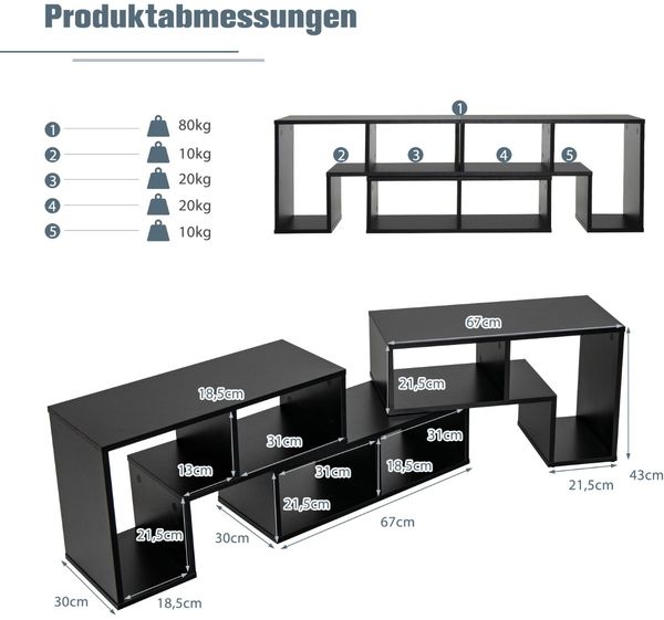 Fernsehschrank Holz 3-Teilig Frei Kombinierbar Fernsehtisch für TVs bis zu 65"