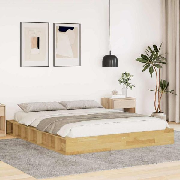 vidaXL Massivholzbett ohne Matratze 135x190 cm Eichenholz 3324131