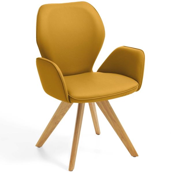 Niehoff Sitzmöbel 'Colorado Trend-Line' Armlehnenstuhl, Napoli Senf, Eichenholz und Leder, 92 x 60 x 62,5 cm