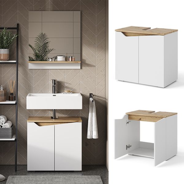 Waschbeckenunterschrank Marelle Weiß/Artisan 60 x 57.5 cm mit 2 Türen Vicco Bild 2