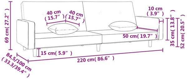 vidaXL Schlafsofa 2-Sitzer mit 2 Kissen, Dunkelgrau Bild 10
