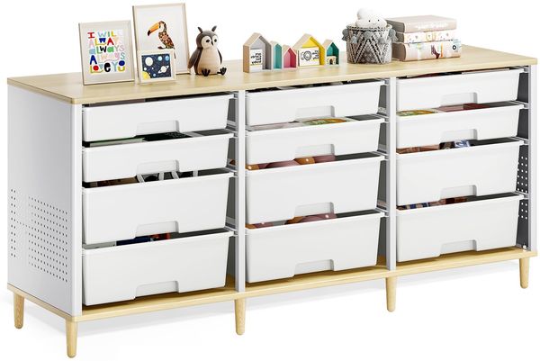 KINGRACK 12 Kommode – Mit Einer Tischplatte aus Holz Multifunktionaler Komodenschrank für Zuhause & Büro, Platzsparendes Design, Einfache Montage (Weiß)