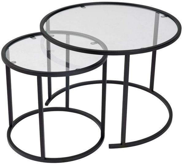 Hanah Home Stylish Coffee Table Set (2 Pieces), Black & Transparent, 100% Tempered Glass, Metal Frame | Small: 42 x 39 x 42 cm, Large: 60 x 43 x 60 cm | Modern Design for Living Room