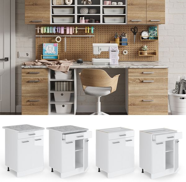 Unterschrank R-Line Weiß Hochglanz 60 cm mit Schubladen, ohne Arbeitsplatte Vicco Bild 2
