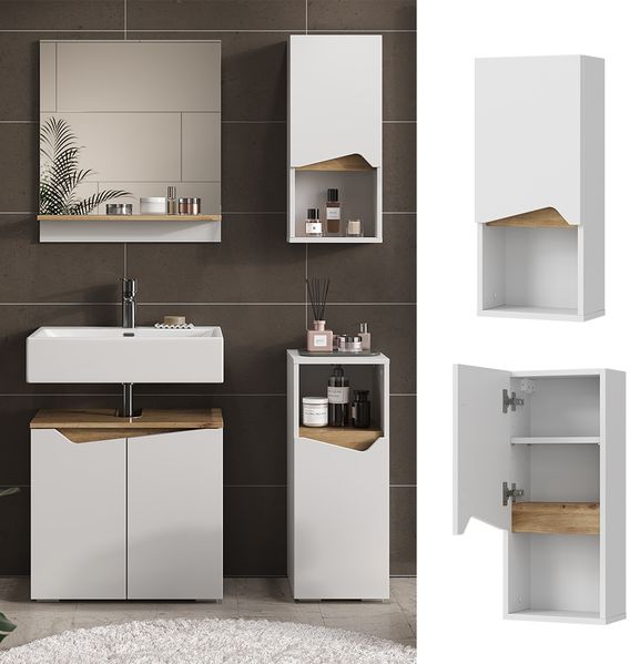 Badschrank Marelle Weiß/Artisan 30 x 67 cm mit Tür und offenem Fach Vicco Bild 2