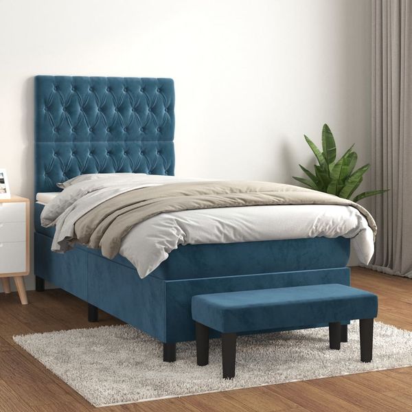 vidaXL Boxspringbett mit Matratze Dunkelblau 100x200 cm Samt 3138011