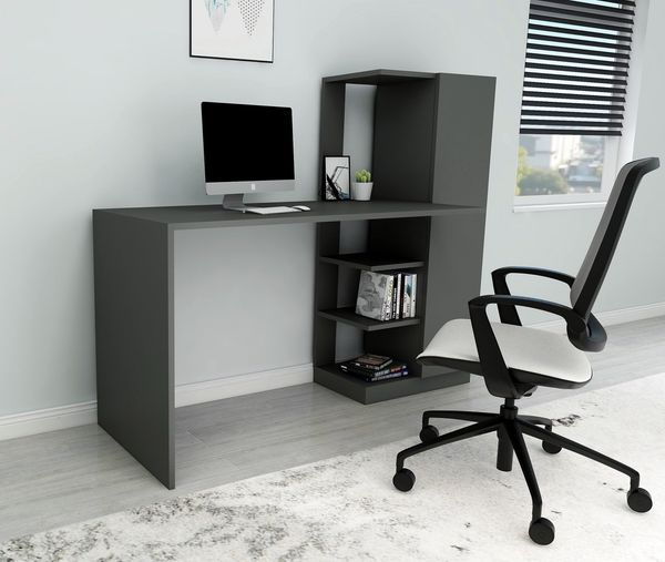 Modern Study Desk with Bookshelf, Anthracite, 120 x 55 x 73.8 cm | 100% Melamine Coated Particle Board, 18 mm Thick | Stylish & Functional Storage Solution
