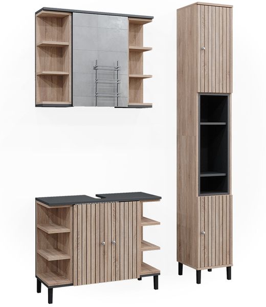Badmöbel-Set Aquis Sonoma 3 Teile, mit Hochschrank Vicco