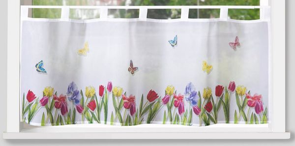 Weckbrodt Scheibengardine Yara (1 St), Schlaufen, halbtransparent, Voile, Bistro, Voile, bedruckt, halbtransparent, HxB 45x120cm, Gardine, Store