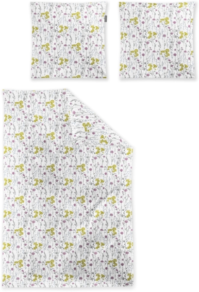 Irisette Seersucker Bettwäsche Easy 8606-90 Blumen Gelb Rosa 135x200