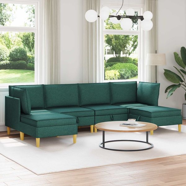 vidaXL Modular Sofa Set mit Stauraum 6 pcs Dunkelgrün Stoff 3413702