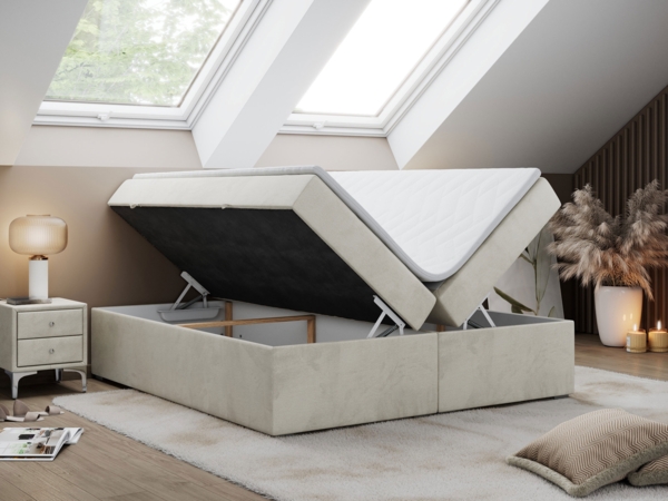 Boxspringbett - Doppelbett mit Multipocket-Matratze - BESS -140x200 - Beige Velours - H4 Bild 2