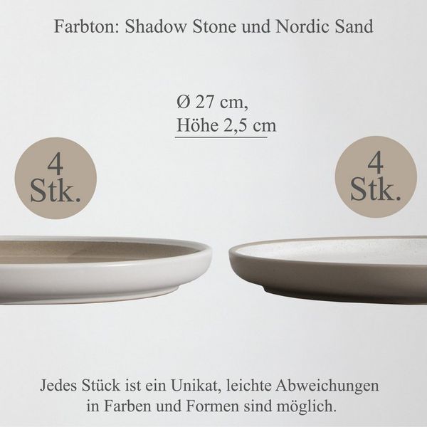 Hausfelder Geschirr-Set Steingut Teller Set 8 Personen Mix, Shadow Stone/Nordic Sand (8-tlg), 8 Personen, Steinzeug, spülmaschinen- & mikrowellengeeignet, Reaktivglasur
