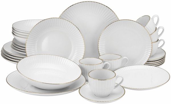 OTTO home Kombiservice Geschirr-Set, Service Ezzo (30-tlg), 6 Personen, Porzellan, Goldband, Made in Europe, 30 Teile, für 6 Personen
