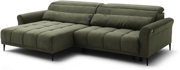 Wohnlandschaft >Wolve< elektr. Sitzverstellung, 2 Kissen, Cord grün - 277x108x179cm (BxHxT)