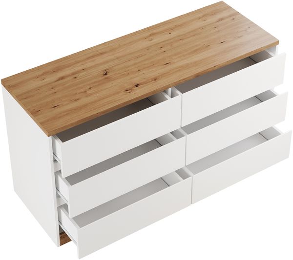 Flieks Schreibtisch mit Rollen, drehbare Tischplatte, multifunktionaler 2-in-1 Schreibtisch & Sideboard, 6 Schubladen, 120 × 50 × 78 cm, Weiß/Eiche Bild 7