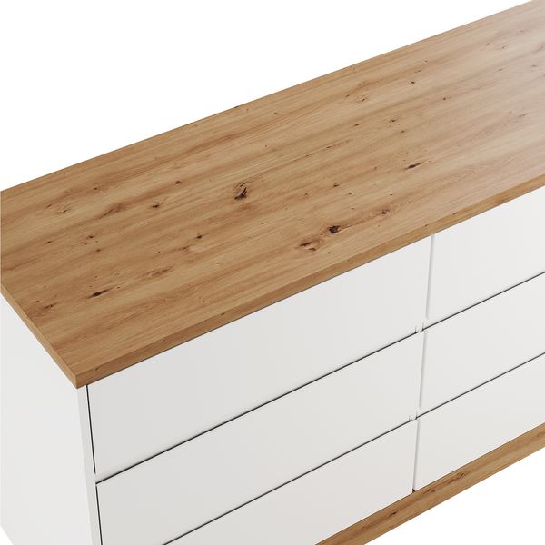 Flieks Schreibtisch mit Rollen, drehbare Tischplatte, multifunktionaler 2-in-1 Schreibtisch & Sideboard, 6 Schubladen, 120 × 50 × 78 cm, Weiß/Eiche Bild 8