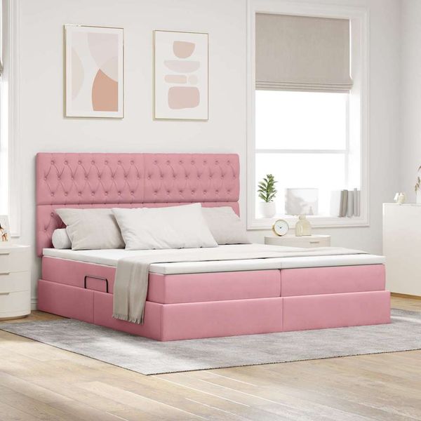vidaXL Bett mit LED-Lichtleisten mit Kopfteil Rosa 200 x 200 cm Samt 3372904