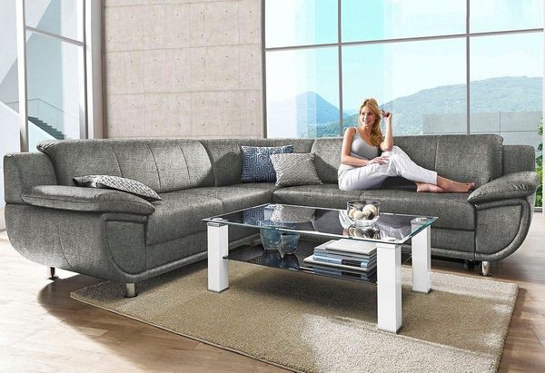 TRENDMANUFAKTUR Ecksofa Rondo wahlweise mit Schlaffunktion, 267x247 cm (BxT), breite Armlehnen, L-Form, wahlweise mit Federkern bestellbar, Füße chromfarben
