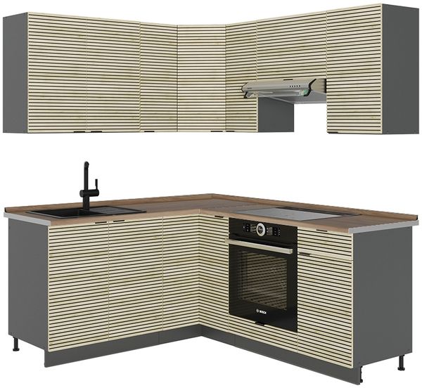 Eckküche Fame-Line Eiche Paneel/Anthrazit 190 x 60 cm , AP Eiche Vicco