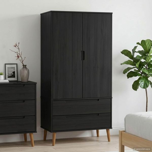 vidaXL Kleiderschrank MOLDE Schwarz 90 x 55 x 175 cm 42020940