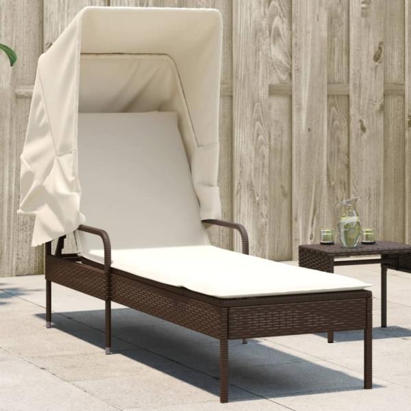 vidaXL Sonnenliege mit Dach Braun Poly Rattan 368189