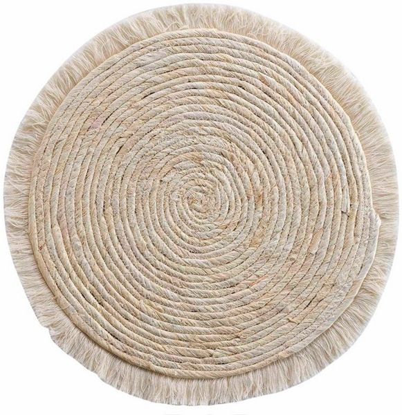 Macosa Home Platzset Platzset 2 STK. Stroh Fransen rund Beige Platzmatten Tischset, (2er Set), mit Fransen 36 cm natur beige braun rund