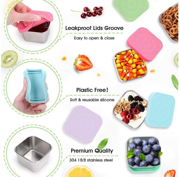 Refined Living Vorratsdose 5er Set Edelstahl Snack-Container 180 ml, mit Silikondeckel,BPA-frei, Edelstahl 304 + Silikondeckel, (Auslaufsicher Snack Container, Lunchbox Edelstahl klein, Dips Box Edelstahl mit Silikondeckel, Stapelbare Lebensmittel-Box ...