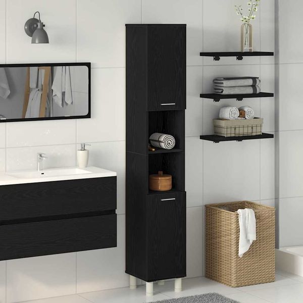 vidaXL Badezimmerschrank mit Tür Schwarz Eichen-Optik 30 x 30 x 179 cm 862513