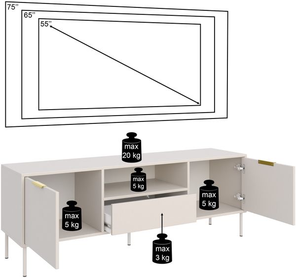 Selsey 'Vena' - TV-Lowboard 2-türig mit Schublade & Fach, Schwarz, 160 cm Bild 7