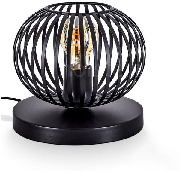 hofstein Tischleuchte Tischlampe aus Metall in Schwarz, ohne Leuchtmittel, Retro Gittschirm Leuchte (20cm), Schalter, 1 x E27, ohne Leuchtmittel
