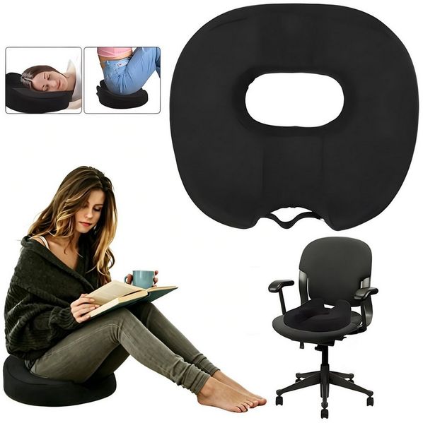 HEYHIPPO Sitzkissen Sitzkissen Memory Foam ergonomisch für Büro & Auto Schwarz 45×46×16cm, Hohles Sitzkissen groß –Druckentlastend für Bürostuhl, bis 90 kg