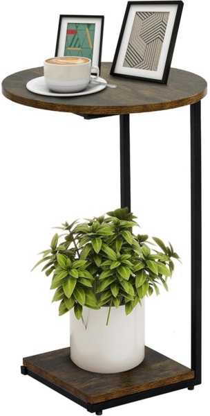 HDANI C-förmiger Beistelltisch Runder Couchtisch Vintagebraun 40x40x60 cm
